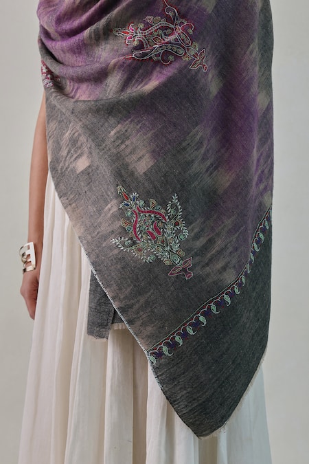 Buy_SHAZA_Gray Palla Needlework Pashmina Embroidered Stole _Online_at_Aza_Fashions