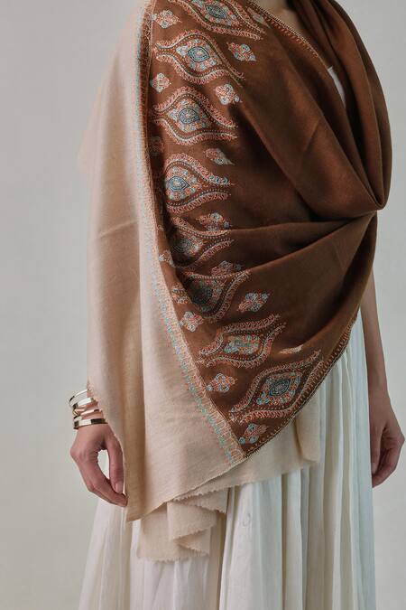 Buy SHAZA Brown Nusrat Handwoven Needlework Embroidered Stole Online at Aza Fashions Buy_SHAZA_Brown Nusrat Handwoven Needlework Embroidered Stole _Online_at_Aza_Fashions