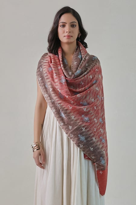 SHAZA Nusrat Handwoven Pashmina Floral Embroidered Stole