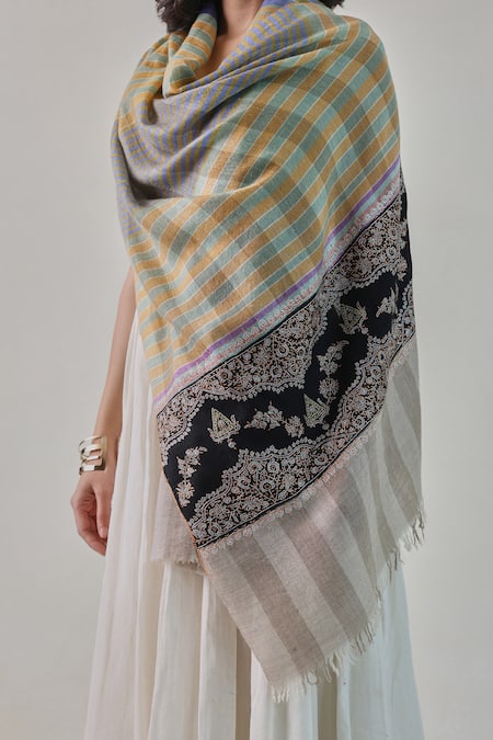 Buy SHAZA Multi Color Nusrat Handwoven Striped Pashmina Stole Online at Aza Fashions Buy_SHAZA_Multi Color Nusrat Handwoven Striped Pashmina Stole _Online_at_Aza_Fashions
