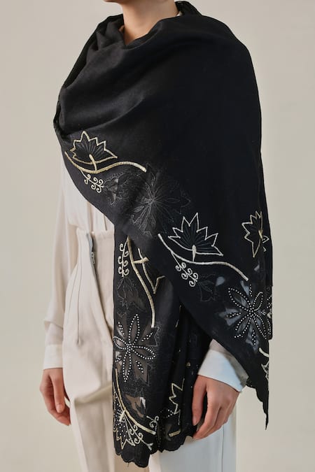 SHAZA Vineyard Zaywar Cutwork Stole with Swarovski 