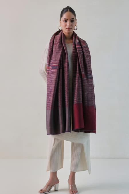 SHAZA Arzoo Zari Stripe & Ekkat Pashmina Shawl 