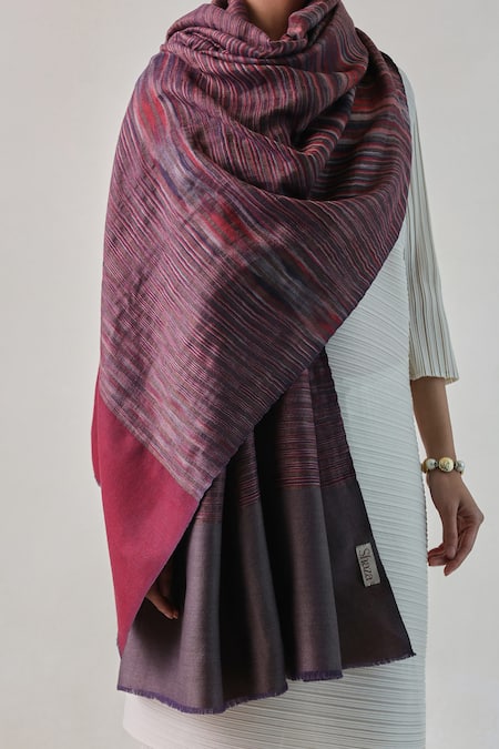 SHAZA_Multi Color Arzoo Zari Stripe And Ekkat Pashmina Shawl _Online_at_Aza_Fashions
