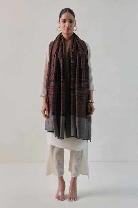 SHAZA Arzoo Zari Ekkat Stripe Pashmina Shawl 