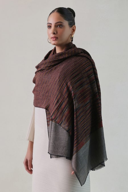 SHAZA Arzoo Zari Ekkat Stripe Pashmina Shawl 