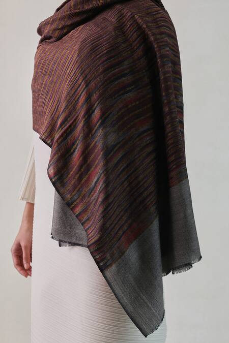 SHAZA_Red Arzoo Zari Ekkat Stripe Pashmina Shawl _Online_at_Aza_Fashions