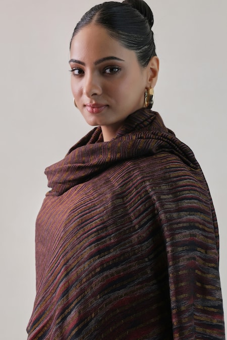 Buy_SHAZA_Red Arzoo Zari Ekkat Stripe Pashmina Shawl _Online_at_Aza_Fashions