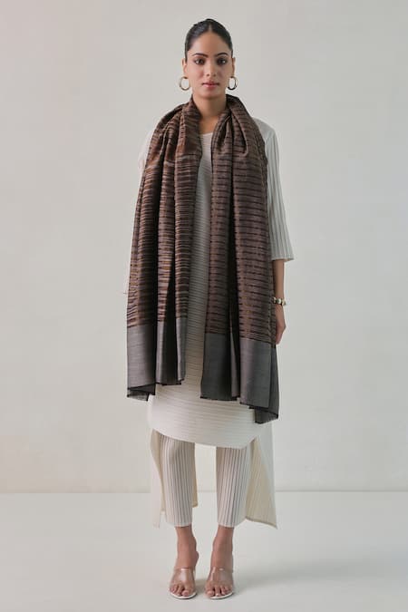 SHAZA Arzoo Zari Ekkat Stripe Pashmina Shawl 