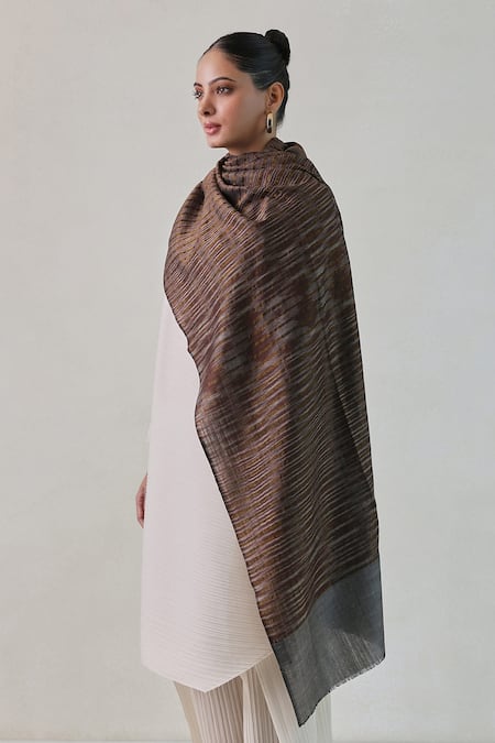 SHAZA Arzoo Zari Ekkat Stripe Pashmina Shawl 