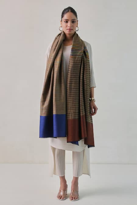 SHAZA Arzoo Zari Stripe Reversible Pashmina Shawl 