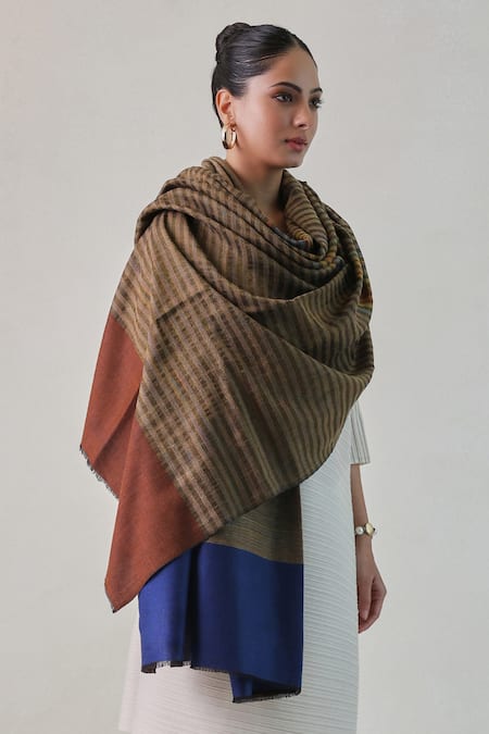SHAZA Arzoo Zari Stripe Reversible Pashmina Shawl 