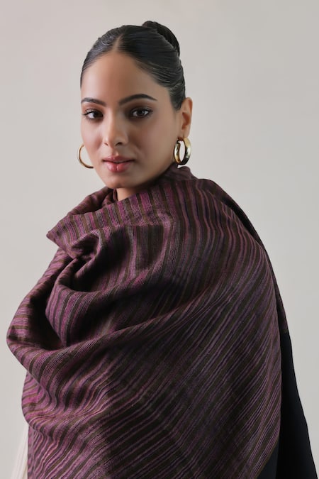 SHAZA Arzoo Zari Stripe Reversible Pashmina Shawl 