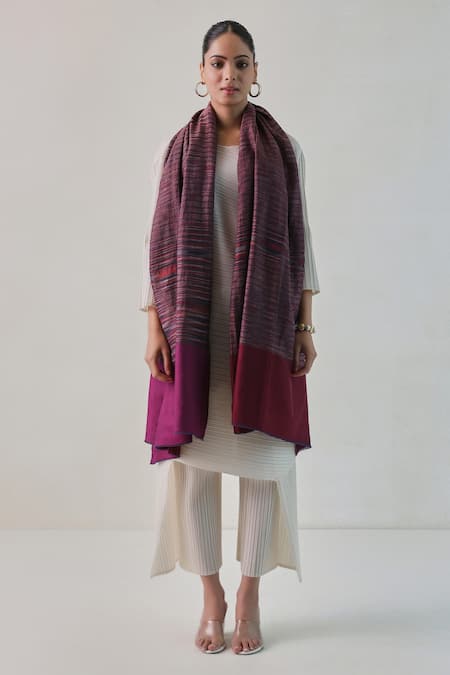 SHAZA Arzoo Zari Reversible Ekkat Stripe Shawl 