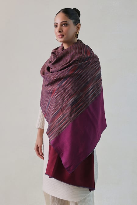 SHAZA Arzoo Zari Reversible Ekkat Stripe Shawl 