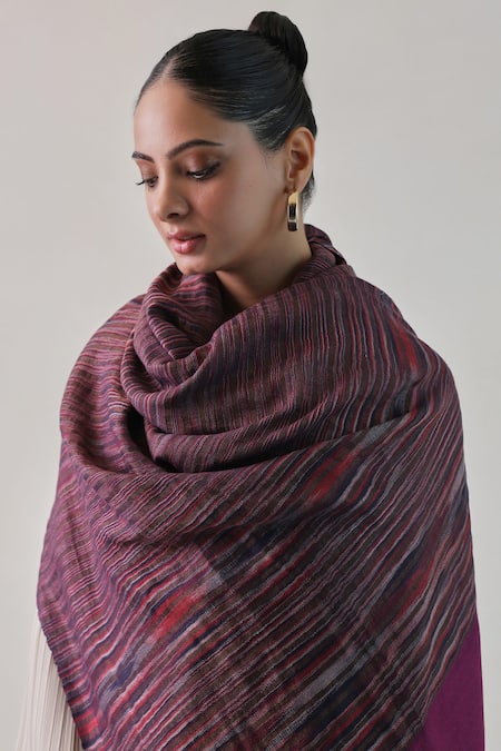 Buy_SHAZA_Pink Arzoo Zari Reversible Ekkat Stripe Shawl _Online_at_Aza_Fashions