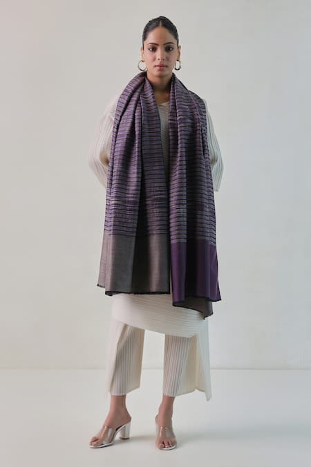 SHAZA Arzoo Pashmina Zari Ekkat Stripe Reversible Shawl 