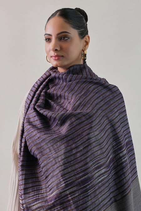 SHAZA Arzoo Pashmina Zari Ekkat Stripe Reversible Shawl 