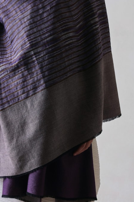 SHAZA_Blue Arzoo Pashmina Zari Ekkat Stripe Reversible Shawl _Online_at_Aza_Fashions