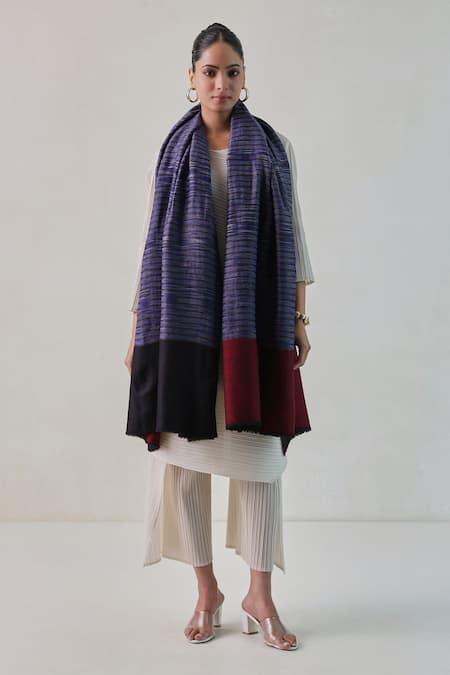 SHAZA Arzoo Zari Reversible Ekkat Stripe Shawl 
