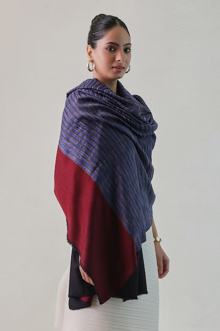 SHAZA Arzoo Zari Reversible Ekkat Stripe Shawl 