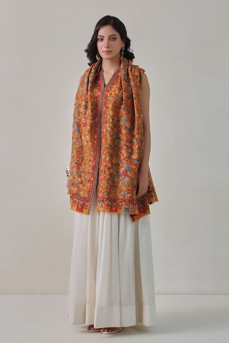 SHAZA Kani Weave Floral & Paisley Woolen Shawl 