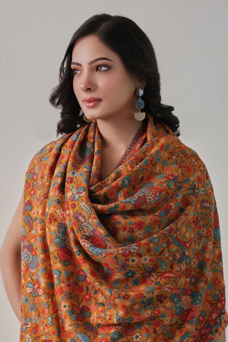 SHAZA_Multi Color Kani Weave Floral And Paisley Woolen Shawl _Online_at_Aza_Fashions