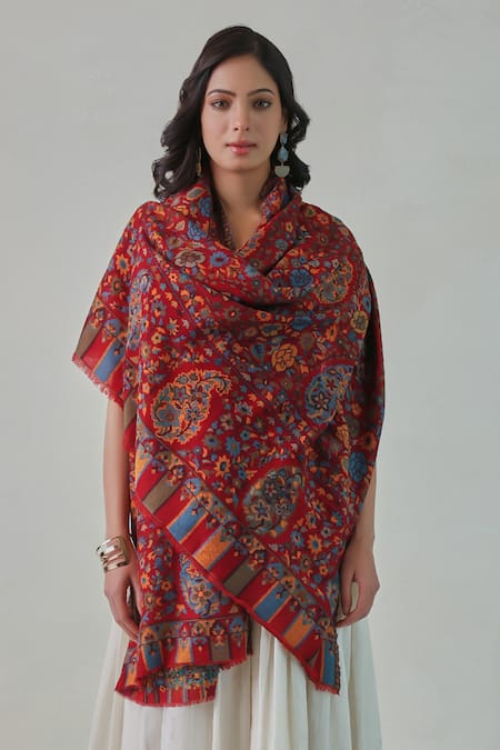 SHAZA Kani Ambi & Floral Motifs Shawl 