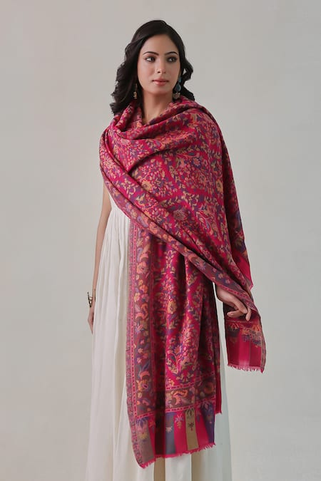 SHAZA Kani Floral Jaal & Mehrab Pattern Shawl 