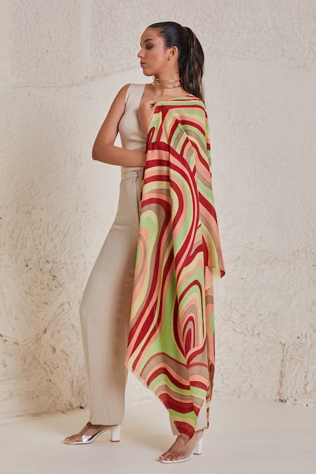 SHAZA_Multi Color Disruption Hand Painted Stole _Online_at_Aza_Fashions