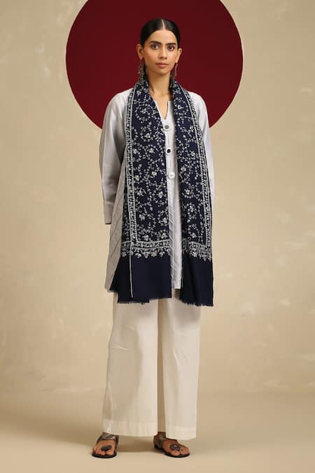SHAZA Bel Jama Kashmiri Phul-Bel Embroidered Shawl 