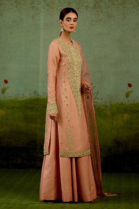 Shyam Narayan Prasad Pink Brocade, Organza Embroidery, Metallic Thread, Zardozi Kurta Sharara Set at Aza Fashions Shyam Narayan Prasad_Pink Brocade, Organza Embroidery, Metallic Thread, Zardozi Kurta Sharara Set _at_Aza_Fashions
