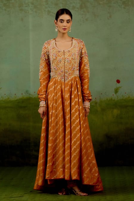 Buy Shyam Narayan Prasad Orange Brocade, Silk, Organza Embroidery, Stones, Zari Zardozi Anarkali Set Online at Aza Fashions Buy_Shyam Narayan Prasad_Orange Brocade, Silk, Organza Embroidery, Stones, Zari Zardozi Anarkali Set _Online_at_Aza_Fashions