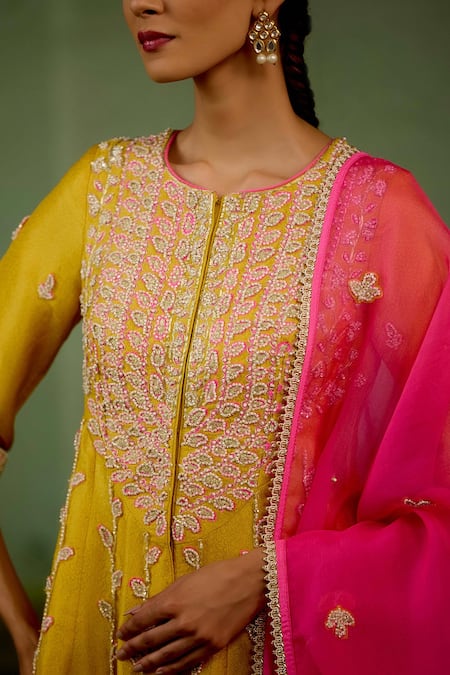 Buy Shyam Narayan Prasad Yellow Silk, Brocade, Organza Embroidery, Stones Zardozi Anarkali Sharara Set Online at Aza Fashions Buy_Shyam Narayan Prasad_Yellow Silk, Brocade, Organza Embroidery, Stones Zardozi Anarkali Sharara Set _Online_at_Aza_Fashions