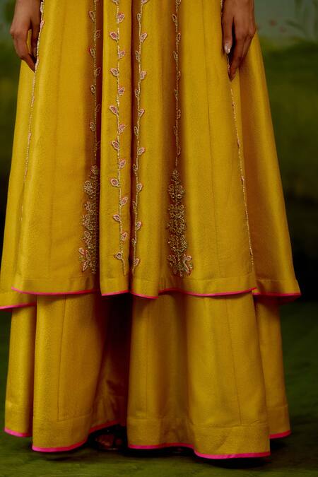 Shop Shyam Narayan Prasad Yellow Silk, Brocade, Organza Embroidery, Stones Zardozi Anarkali Sharara Set Online at Aza Fashions Shop_Shyam Narayan Prasad_Yellow Silk, Brocade, Organza Embroidery, Stones Zardozi Anarkali Sharara Set _Online_at_Aza_Fashions