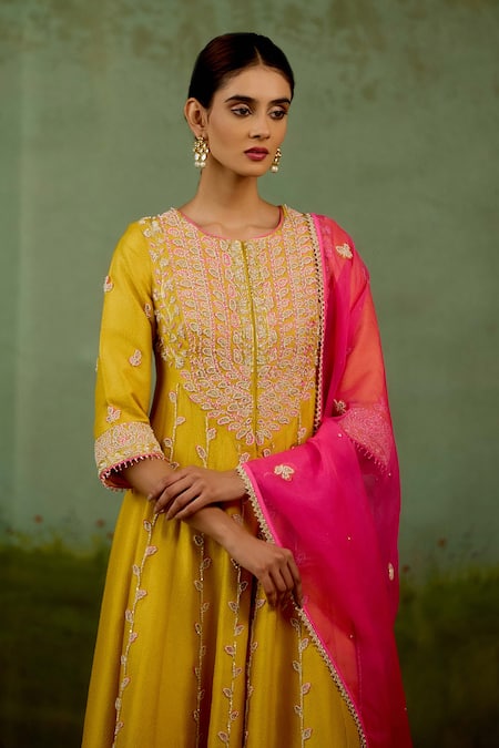 Shyam Narayan Prasad Yellow Silk, Brocade, Organza Embroidery, Stones Zardozi Anarkali Sharara Set at Aza Fashions Shyam Narayan Prasad_Yellow Silk, Brocade, Organza Embroidery, Stones Zardozi Anarkali Sharara Set _at_Aza_Fashions