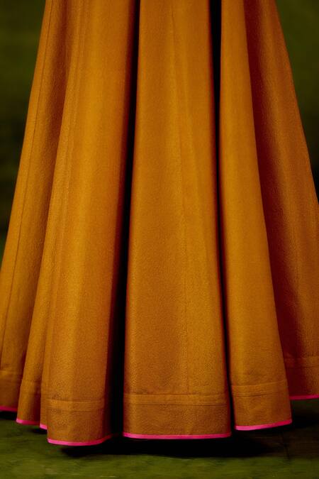 Shop_Shyam Narayan Prasad_Rust Brocade, Organza Embroidery, Beads, Zari Round Zardozi Kurta Sharara Set 