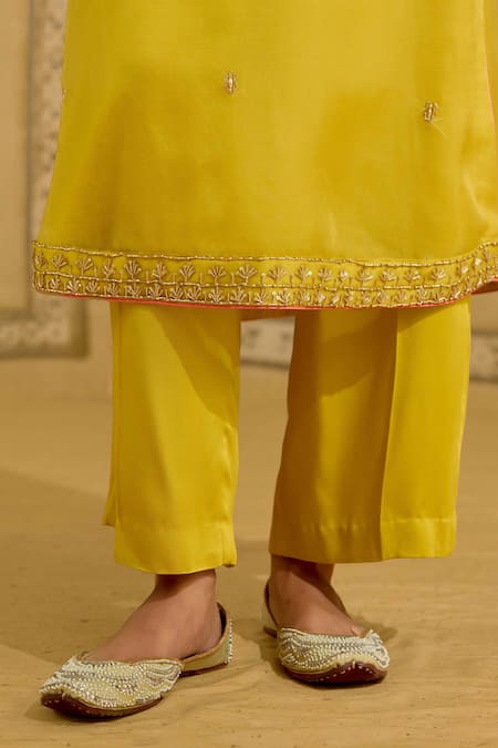 Buy Shyam Narayan Prasad Yellow Silk Organza Embroidery, Sequins, Beads, Zari Zardozi Kurta Pant Set Online at Aza Fashions Buy_Shyam Narayan Prasad_Yellow Silk Organza Embroidery, Sequins, Beads, Zari Zardozi Kurta Pant Set _Online_at_Aza_Fashions