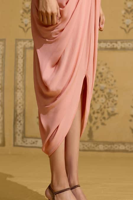 Shyam Narayan Prasad Pink Georgette Embroidery, Zari V-neck Zardozi Kaftan Online at Aza Fashions Shyam Narayan Prasad_Pink Georgette Embroidery, Zari V-neck Zardozi Kaftan _Online_at_Aza_Fashions