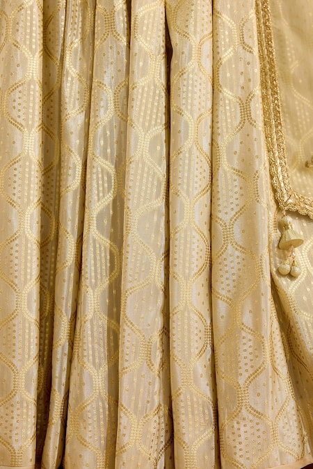Shop_Shyam Narayan Prasad_Gold Brocade, Organza Embroidery, Gota Patti, Tassels Sweetheart Lehenga Set 