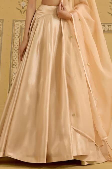 Buy_Shyam Narayan Prasad_Gold Brocade, Tissue, Organza Embroidery, Zari Square Neck Zardozi Lehenga Set _Online_at_Aza_Fashions