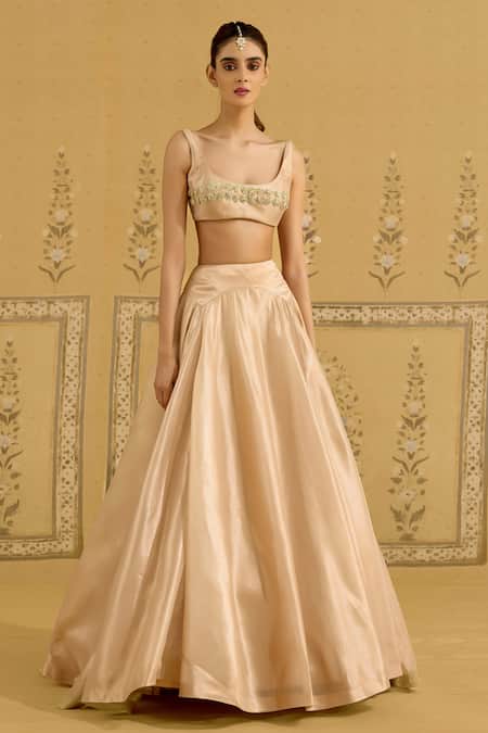 Shop_Shyam Narayan Prasad_Gold Brocade, Tissue, Organza Embroidery, Zari Square Neck Zardozi Lehenga Set 