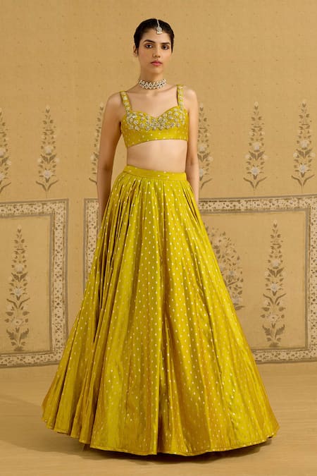 Shop_Shyam Narayan Prasad_Green Silk, Brocade, Organza Embroidery, Zari, Sequins Zardozi Lehenga Set _Online_at_Aza_Fashions