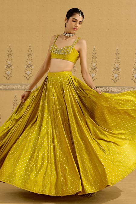 Shyam Narayan Prasad_Green Silk, Brocade, Organza Embroidery, Zari, Sequins Zardozi Lehenga Set _at_Aza_Fashions