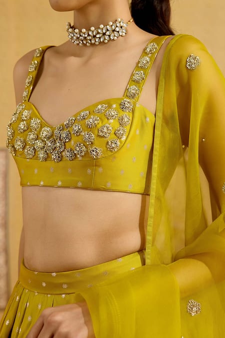 Buy_Shyam Narayan Prasad_Green Silk, Brocade, Organza Embroidery, Zari, Sequins Zardozi Lehenga Set 