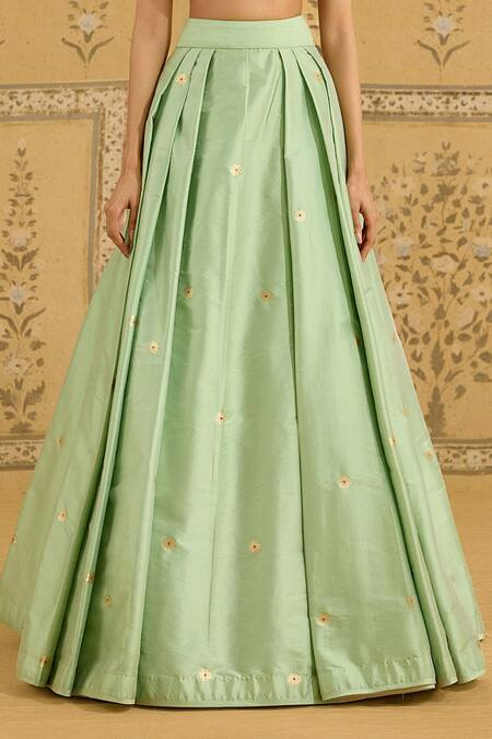 Shyam Narayan Prasad_Green Silk, Brocade, Organza Embroidery, Zari Sweetheart Zardozi Lehenga Set _Online_at_Aza_Fashions