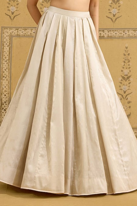 Buy_Shyam Narayan Prasad_Silver Brocade, Silk, Organza Embroidery, Zari, Beads Zardozi Lehenga Set _Online_at_Aza_Fashions