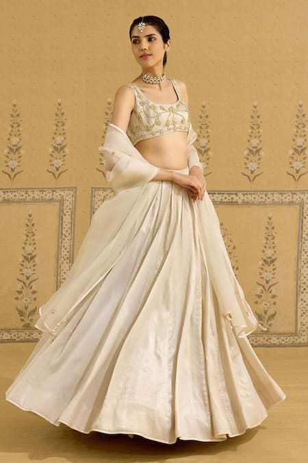 Shyam Narayan Prasad_Silver Brocade, Silk, Organza Embroidery, Zari, Beads Zardozi Lehenga Set _at_Aza_Fashions