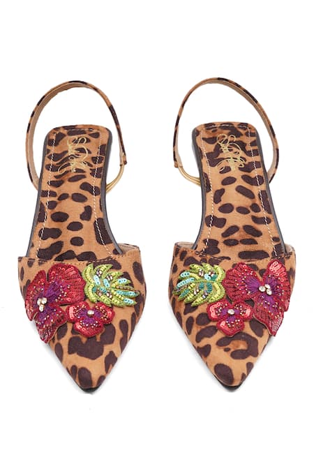 Sole House_Beige Sequins, Beads Wild Printed Kitten Heels _at_Aza_Fashions