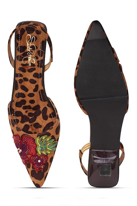 Buy_Sole House_Beige Sequins, Beads Wild Printed Kitten Heels 