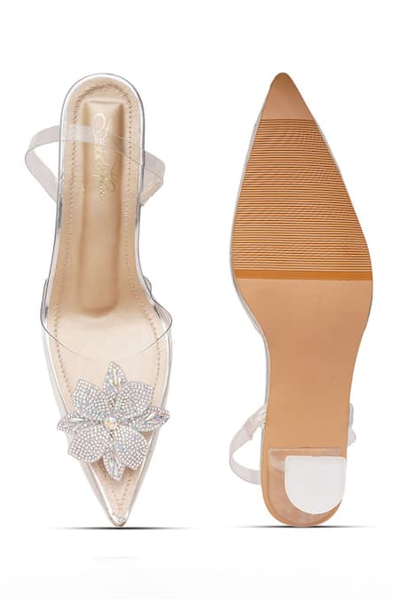 Sole House_White Rhinestones, Fabric Flowers Crystal Embellished Bloom Heels _at_Aza_Fashions